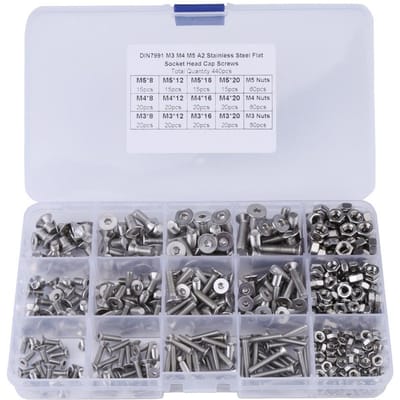 440 stuks M3 M4 M5 Roestvrij Staal Zeskantig Verzonken Kop Schroefbouten en Moeren kit