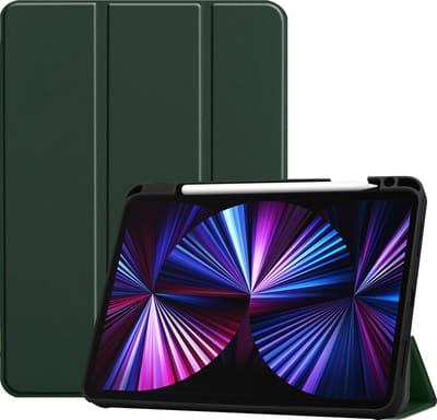 Hoesje - Geschikt voor Apple iPad Pro (2021) - 11 inch - 3e generatie - Dun & Stevig - Trifold Bookcase - Hard Cover Case - Met Uitsparing Geschikt voor Apple Pencil - Hardcover Book - Tablet Hoes - Donkergroen
