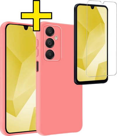 Hoesje - Met Screenprotector - Geschikt voor Samsung Galaxy A16 - Sterk & Shockproof - Back Cover - Siliconen Case - Telefoon Hoes - Telefoonhoesjes - Lichtroze