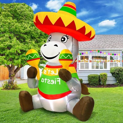 Opblaasbare Ezel Decoratie - Feestdecoratie Opblaasbaar - Cinco de Mayo Versieren - Met LED Verlichting - 183 cm Hoog - Multicolor