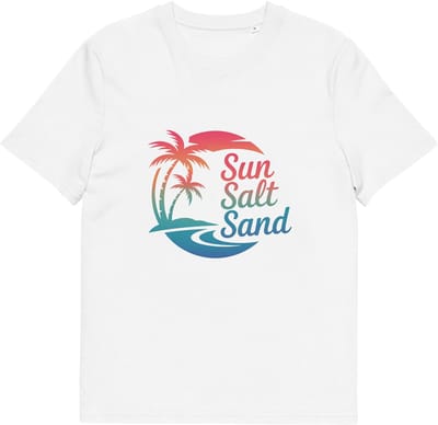 Zomers T Shirt Sun Salt Sand - Dames en Heren - Palmbomen Vakantie en Strand - Wit - S