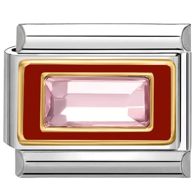 Quiges - Schakel - Bedel - 9mm - charms - Kleurrijk - Roze steen - Geschikt voor - armband - Schakelarmband - italy bedels armband