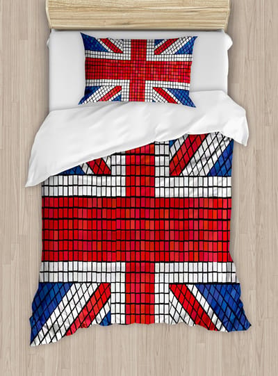 ABAKUHAUS Union Jack dekbedovertrekset, topkwaliteit zacht en warm tweedelig dekbedovertrek met 1 kussensloop, eenpersoonsbed, koningsblauw wit-rood