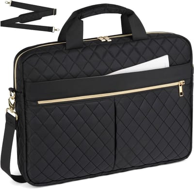 Stijlvolle 15.6 Inch Laptoptas voor Vrouwen, Ruime Schoudertas voor Werk, School en Reizen, Zwart