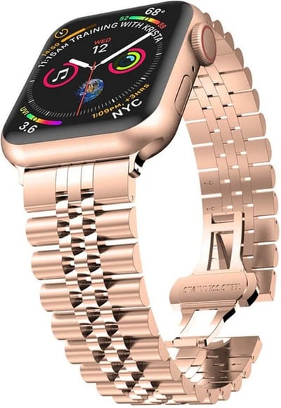 Stalen bandje - RVS - geschikt voor Apple Watch series 1/2/3/4/5/6/7/8/9/10/11/ SE (1,2,3) / Ultra (1,2,3) met maat 44 mm / 45 mm / 46 mm / 49 mm - rosegoud