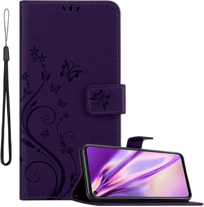 Cadorabo Hoesje geschikt voor Honor 20 / 20S / Huawei NOVA 5T in BLOEMEN DONKER PAARS - Beschermhoes in bloemmotief met magnetische sluiting, standfunctie en kaartsleuven Book Case Cover Etui
