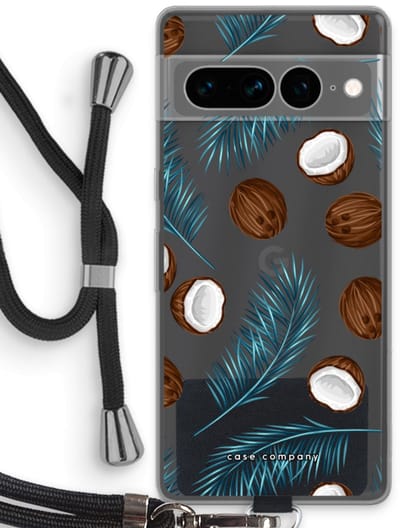 Case Company® - Hoesje met koord geschikt voor Google Pixel 7 Pro hoesje met Koord - Kokosnoot - Telefoonhoesje met Zwart Koord - Bescherming aan alle Kanten en Over de Schermrand