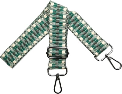 Verstelbare Schouderband voor Handtassen, Breed 3.8 cm, Inclusief Zilveren Karabijnhaak, Beige/Groen, Ideaal voor Draagcomfort en Stijl