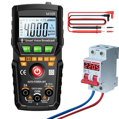 Multimeter Testapparaat - Stroomspanningsmeter - Elektronisch Meten - Automatische Spraakweergave - 4000 Count - Zwart