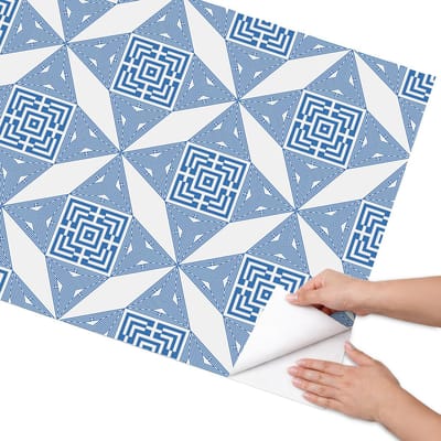 Coloray Meubel Wrap Folie - Blauw Meubelfolie - 75x150 cm - Wrapfolie Keuken Grieks mozaïek - Decoratiefolie - Geometrische Meubelfolie - Meubel Wrap Folie - Woonkamer decoratie - Achtergronden en patronen