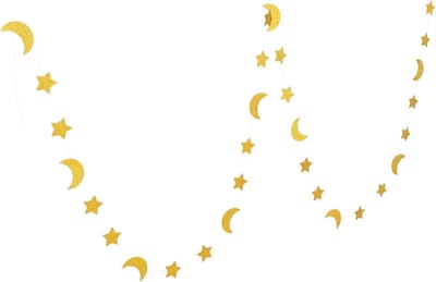 Papieren Slinger Ster Maan - Banner Decoratie - Feestversiering Ophangen - Glinsterend Glitterpapier - 3 meter - Goud