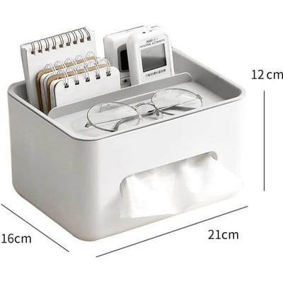 Boîte à mouchoirs multifonctionnelle Organisateur de bureau pour salon Télécommande Lunettes Porte-crayons Boîte de rangement pour serviettes en papier white