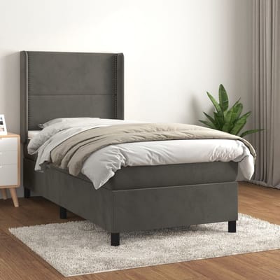 vidaXL - Boxspring - met - matras - fluweel - donkergrijs - 80x200 - cm