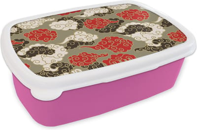 Broodtrommel Roze - Lunchbox - Brooddoos - Wolken - Azië - Patroon - Japan - 18x12x6 cm - Kinderen - Meisje