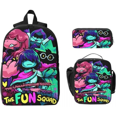 3 Stuks Deltarune Spel Prints Rugzak Set voor Meisjes Jongens Pennen Etuis Boekentassen Sets met Lunchbox Voor School Leerlingen Rugzak