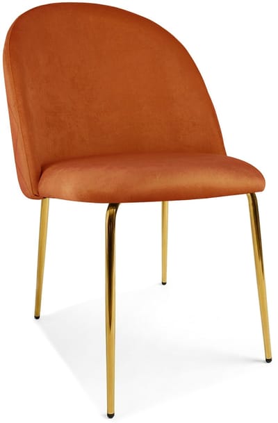 Eetkamerstoel INCA - Koperkleurig fluweel - Gouden metalen poten - Modern design
