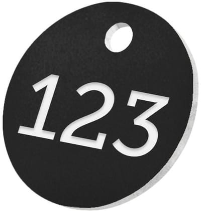 CombiCraft ronde sleutellabels of nummerplaatjes van acrylaat zwart 25 mm met gat - 1 t/m 50