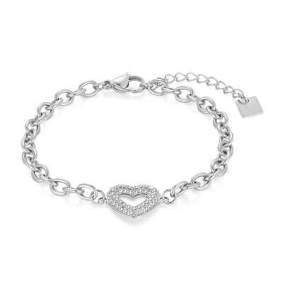 Twice As Nice Armband in edelstaal, hart, steentjes 16cm+3cm