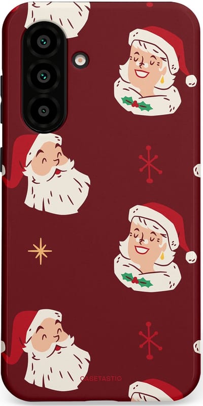 Casetastic hoesje geschikt voor Samsung Galaxy A36 / Samsung Galaxy A56 - Dubbellaagse bescherming - Mr. & Ms. Santa - Kerst - Fashion Case - Bordeaux Lichtgrijs Taupe