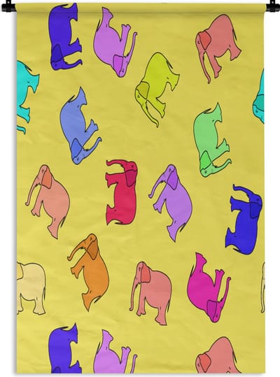 Wandkleed - Wanddoek - Olifant - Geel - Patronen - 60x90 cm - Wandtapijt