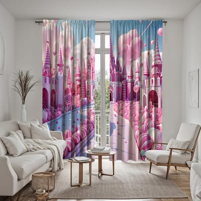 2-delige set HD Prinsessenstijl Disney Kasteel Pompoen decoratief gordijn Roze strik digitaal bedrukt gordijn Woondecoratie stijl De W52H84inchW132H213cm white