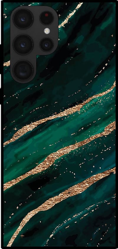 Smartphonica Telefoonhoesje voor Samsung Galaxy S22 Ultra met marmer opdruk - TPU backcover case marble design - Groen Goud geschikt voor Samsung Galaxy S22 Ultra