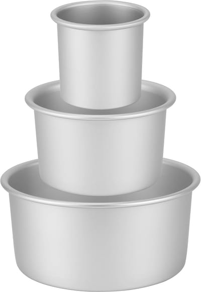 Bakvorm extra hoog, 3-delige (Ø 10/15/20 cm), professionele geanodiseerde aluminium taartpan met losse bodem, zilver