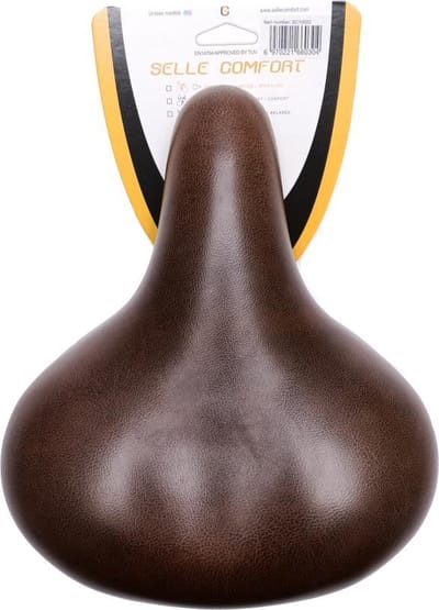 Selle Comfort zadel Classic Retro bruin met elastomeer vering. Vacuum gesealed, zonder strop. (hangverpakking)