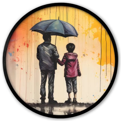 Poster in lijst Rond - Fotolijst 40x40 cm - Posters - Graffiti - Paraplu - Mensen - Kleuren - Kunst - Ronde posterlijst zwart - Decoratie - Wanddecoratie woonkamer - Muurdecoratie slaapkamer