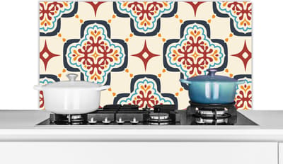 Spatscherm keuken 100x50 cm - Kookplaat achterwand Bloemen - Tegel - Vector - Patroon - Muurbeschermer - Spatwand fornuis - Hoogwaardig aluminium