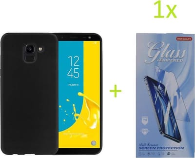 Soft Back Cover Hoesje Geschikt voor: Samsung Galaxy A40 TPU Silicone rubberen hoesje + 1x Tempered screenprotector - zwart