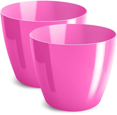 glanzend, overpot, kunststof, decoratief, voor grote en kleine planten, set van 2, kruidenpot, fuchsia, diameter 12 cm