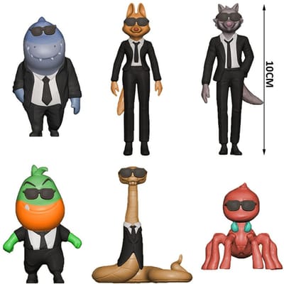 6-delige Set The Bad Guys 2 Actiefiguren, Anime Model Speelgoed, Taartdecoratie Toppers, Verzamelbare Beeldjes voor Kinderen & Volwassenen black
