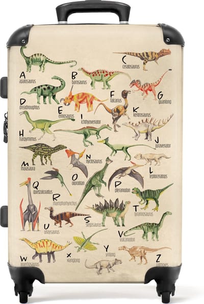 NoBoringSuitcases.com® - Kinderkoffer dino jongen - Kindertrolley jongens - Koffer groot dinosaurus - Rolkoffer lichtgewicht voor kinderen - Reiskoffer met 4 wielen - Grote trolley XL - 20 kg bagage