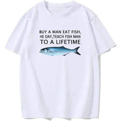 Zwart-wit Heren T-shirt Vissen Leren Creatieve Print Ronde Hals Korte Mouwen 5XL gray