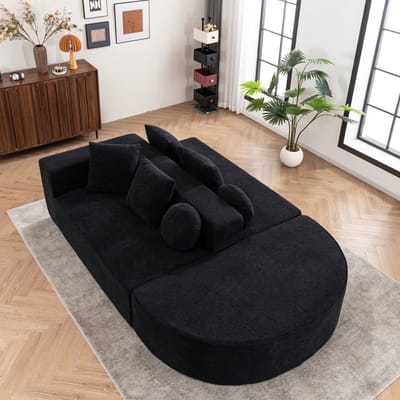 MODENUIT Sofa 171 x 72 cm - Modulair en Omvormbaar Tot Slaapbank - Voor Woonkamer en Slaapkamer - Chenille Zwart