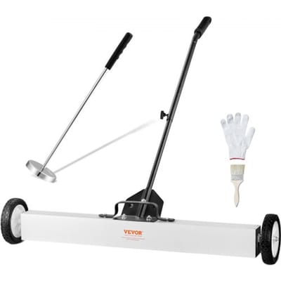 VEVOR 36-inch magnetische veger met wielen, capaciteit van 25 kg, met uitschuifbare magnetische opraaptool, verstelbare handgreep, magnetische opraapveger voor het oprapen van spijkers en schroeven, voor werkplaats, garage, tuin