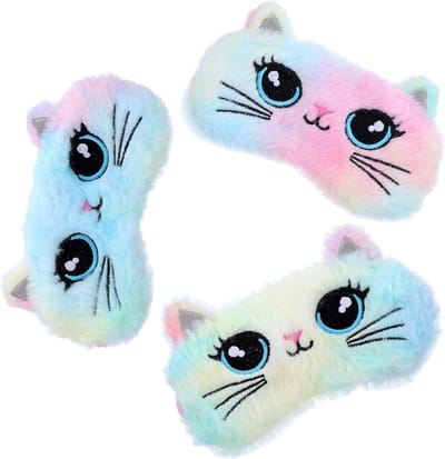Schattig pluche dierenslaapmasker met grote ogen, 3 stuks, ideaal voor pyjamafeest, reizen en thuisgebruik, zachte oogbedekking voor meisjes