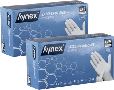 Hynex Latex Wegwerphandschoenen – Gepoederd – Wit – Maat L – 5 gram - Set van 2 (2x100 stuks) – Comfort & Bescherming