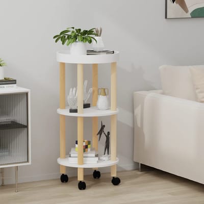 vidaXL - Trolley - 38x38x82 - cm - bewerkt - hout - en - massief - grenenhout - wit