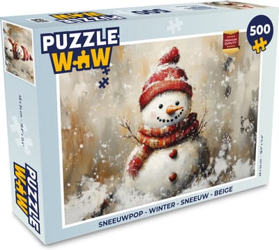 Puzzel Sneeuwpop - Winter - Sneeuw - Beige - Legpuzzel - Puzzel 500 stukjes