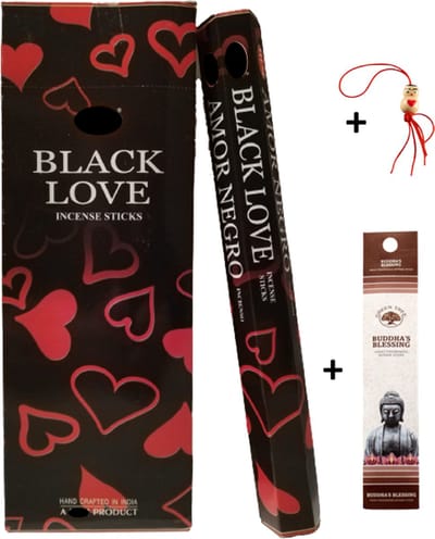 Doos met 120 stokjes - Wierook - Wierookstokjes - Incense sticks - Black Love - Zwarte Liefde + 5 mini wierookstokjes + Gelukspoppetje