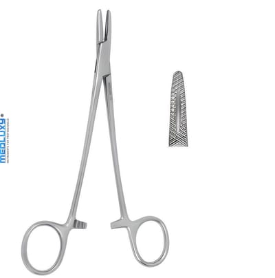 Medluxy - Naaldhouder Mayo-Hegar - 14cm - Recht - met Groef - M-0100 (Verpleegkunde, EHBO, Klemschaar, Klemtang, Needle Holder Forceps, Naaldvoerder)