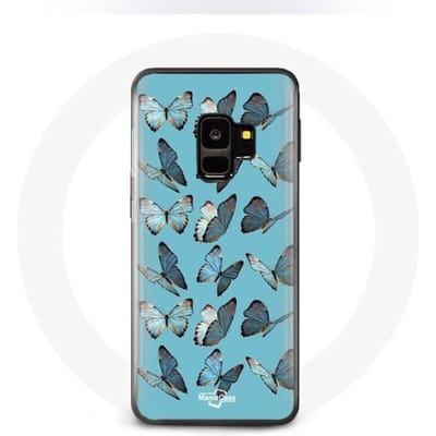 Samsung Galaxy S9 Hoesje Vlinders Blauwe Achtergrond blauw