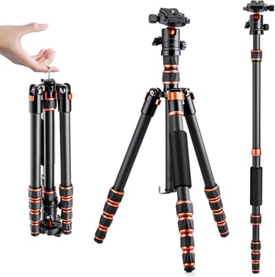 Lichtgewicht Carbon Reisstatief voor Camera, Compact Fotografie Statief met Monopod, 360° Balhoofd en Ontgrendelplaat voor DSLR Camera's en Spiegelreflexcamera's