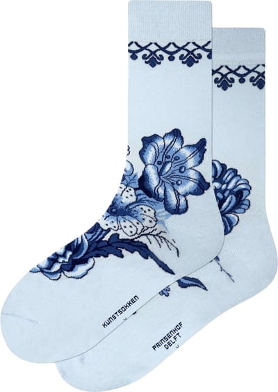 Kunst sokken - Delfts Blauw Bloemen: Delfts Blauw - Sokken Heren 41 46 - Biologisch Katoenen Sokken - funny socks happy - Vrolijke Sokken - Grappige Sokken - Sokken Cadeau
