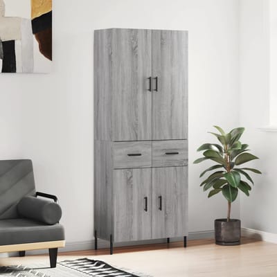 vidaXL - Hoge - kast - 69,5x34x180 - cm - bewerkt - hout - grijs - sonoma - eikenkleurig