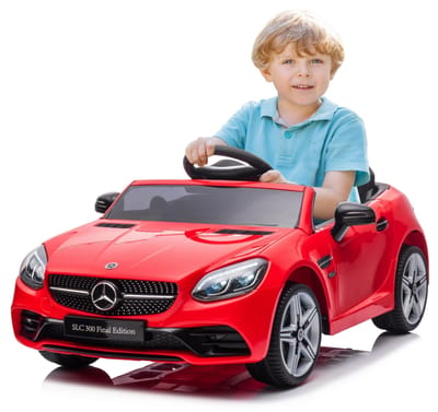 Mercedes elektrische kinderauto van 3 jaar, motorvermogen 2x30W, stuur met geluid, veiligheidsgordels (Rode)