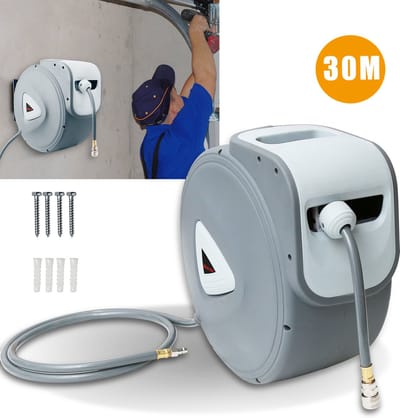 Persluchtslanghaspel met ¼ inch snelkoppeling Luchtslanghaspels - Automatische haspel met slangstop - Wandhouder - Automatische slanghaspel - Verschillende lengtes - 30+2 m