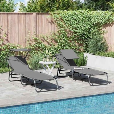 vidaXL Opvouwbare zonnebed 2 pcs Grijs 190 x 57 x 81 cm oxford